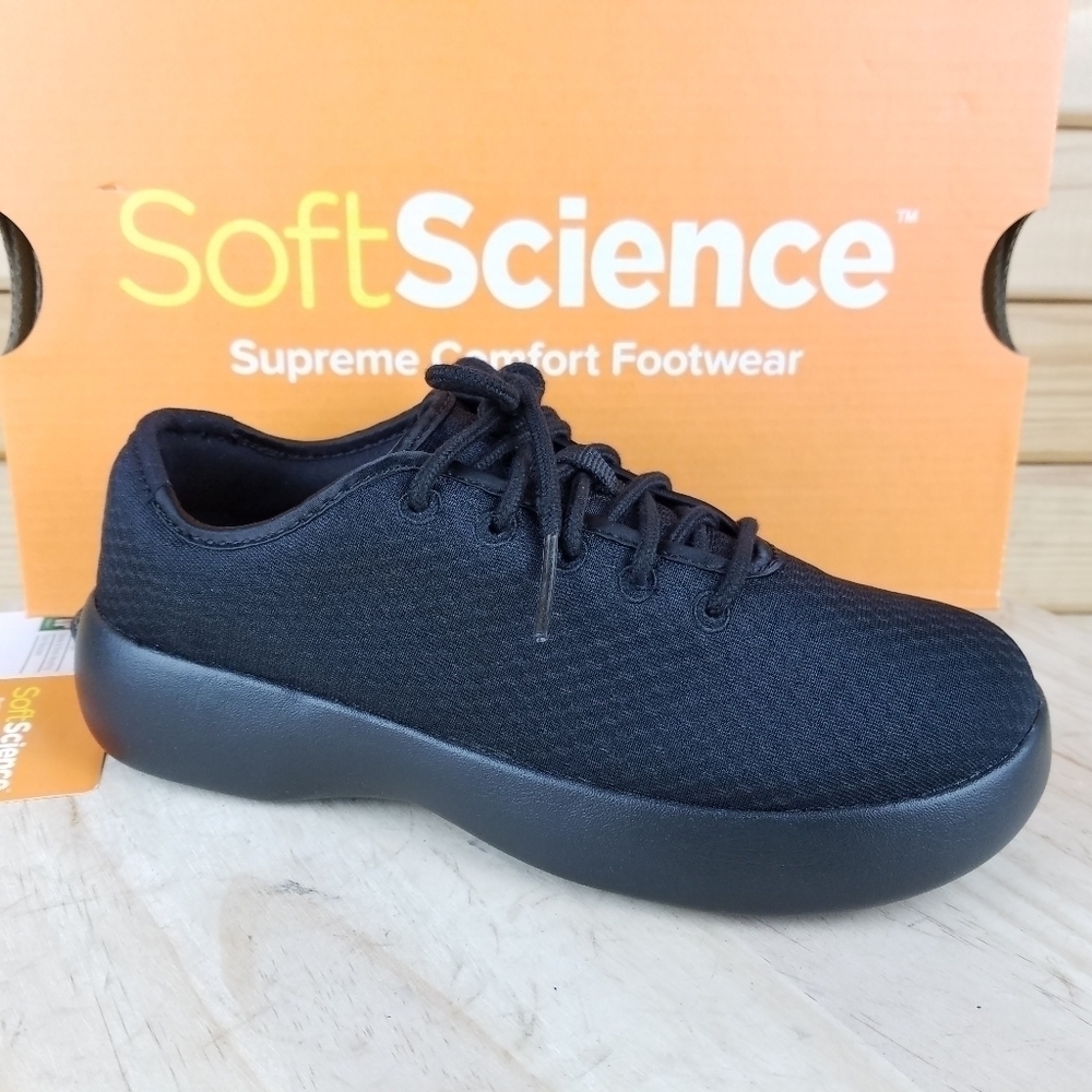 Soft Science 6 US Light Walker Black Lace-up Lightweight Casual Comfort Shoe NEW
